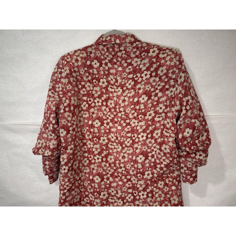 ODDI Floral Open Front Blazer Jacket Red White Pink Ruched 3/4 Sleeve Sz Small - Picture 7 of 11